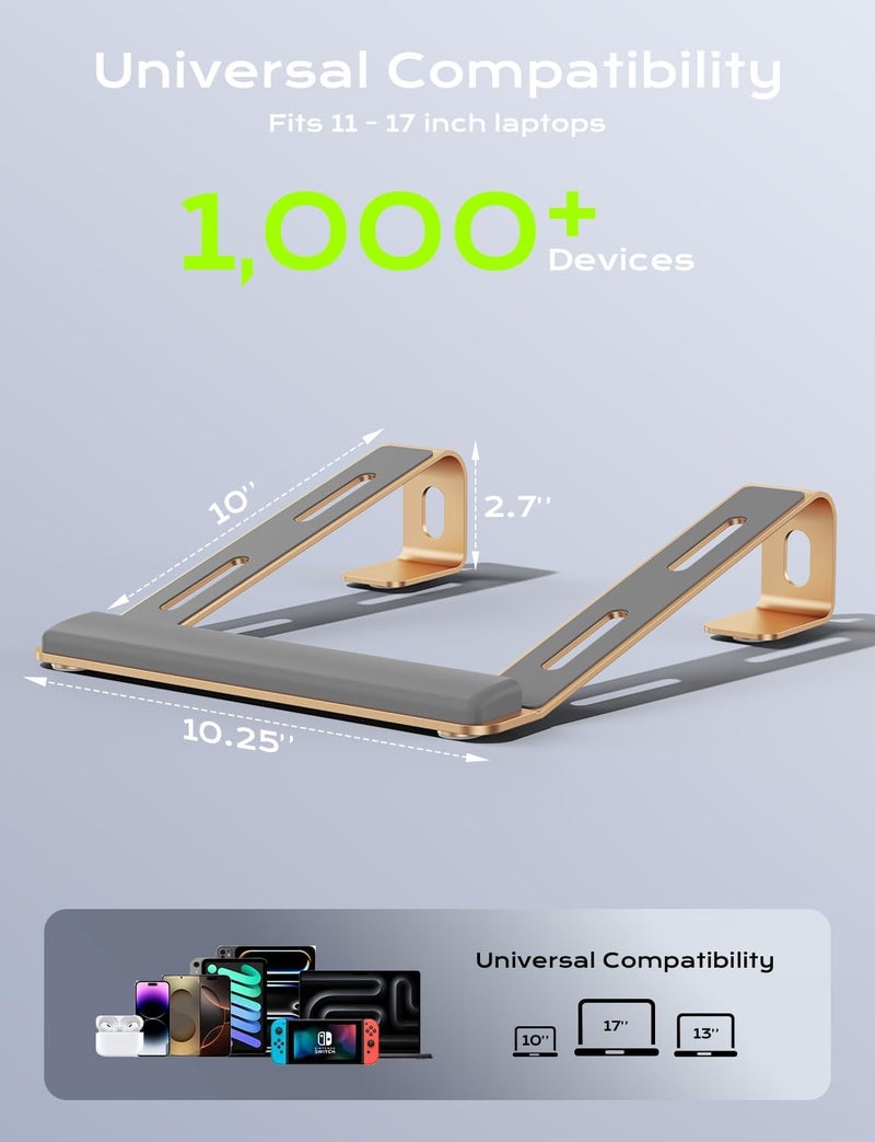 JCZT حامل لابتوب من الألمنيوم، حامل نوت بوك مع مسند للمعصم، قاعدة لابتوب قابلة للفصل بتصميم مريح، حامل كمبيوتر متوافق مع جميع اللابتوبات من 10-17 بوصة مثل ماك بوك إير برو/HP/Dell/Lenovo، ذهبي - Image 5